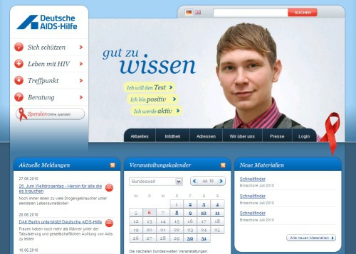 www.aidshilfe.de - im neuen Look (Screenshot Startseite)