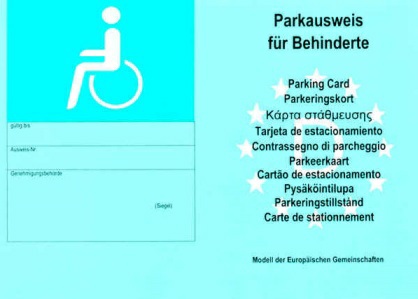 Parkausweis für Behinderte (EU-Modell, Vorderseite)