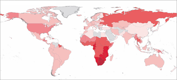 HIV-Prävalenz 2009 (Karte: UNAIDS)