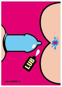 Postkarte Beim Ficken Kondom und fettfreies Gleitmittel verwenden.  Beim Ficken Kondom und fettfreies Gleitmittel verwenden. (Postkarte der DAH)